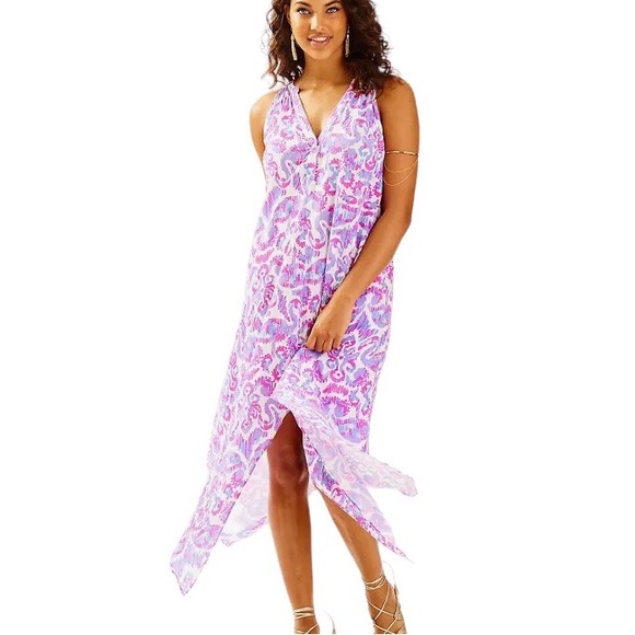 Lilly Pulitzer Monica Amethyst Beach Bathers Asymmetrical Maxi Slip Dress - XXS - Picture 1 of 12